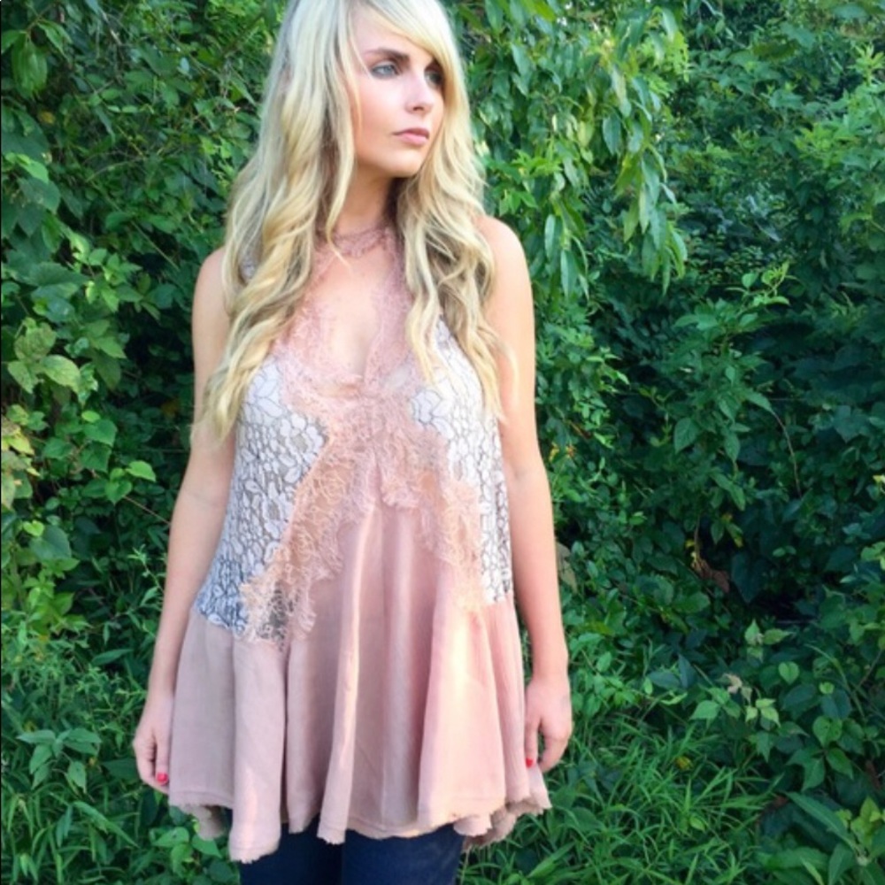 Sexy blush rose top with lace